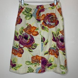 VINTAGE J. JILL Skirt Floral Cotton A Line Zip Front Cottage (READ DESCRIPTION)